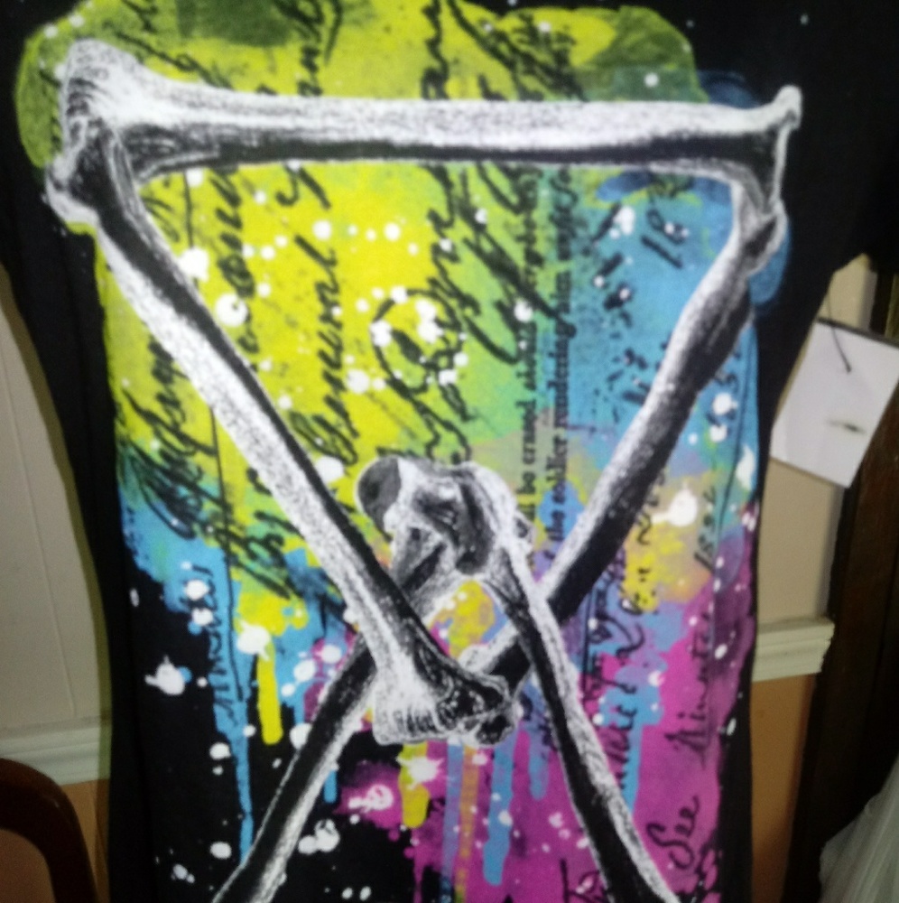 Graphics Tee T-Shirt Sz L Black Bones